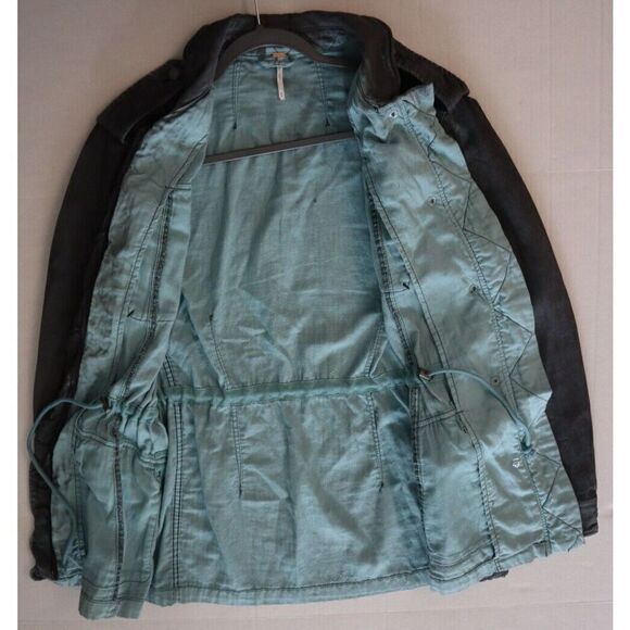 Free People OB610284 Women Sz M Charcoal Blue Double Cloth Military Jacket - Picture 10 of 13